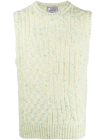 Pre-owned Versace 1990s Cable Knit Waistcoat In Green