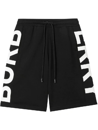 Burberry Fawnley Logo Print Cotton Shorts In Black