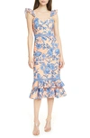 ALICE AND OLIVIA JADE FLORAL RUFFLE STRAP STRETCH COTTON DRESS,CC004P14535