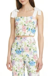 ALICE AND OLIVIA NIKA FLORAL FITTED CROP TOP,CC004P93003