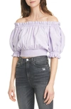 ALICE AND OLIVIA CAPRINA OFF THE SHOULDER COTTON BLEND SMOCK WAIST TOP,CC004Q46031