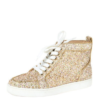 Pre-owned Christian Louboutin Multicolor Glitter Fabric Bip Bip High Top Sneakers Size 39 In White