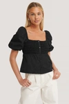 AFJ X NA-KD SQUARE NECK PUFF SHOULDER TOP BLACK