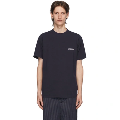 Vetements Logo-print Cotton-jersey T-shirt In Blue