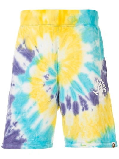 Bape Knee Length Tie-dye Print Shorts In Multicolour