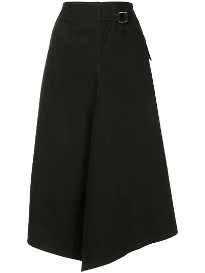 Y's Buckle-side Asymmetric Midi Skirt In Black