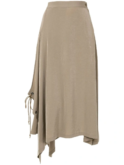 Y's Lace-up Asymmetric-hem Midi Skirt In Brown