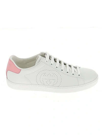 Gucci White & Pink Interlocking G Ace Sneakers