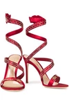 GIANVITO ROSSI EMBROIDERED SATIN SANDALS,3074457345622770442