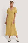 NA-KD PUFF SLEEVE MIDI DRESS - YELLOW