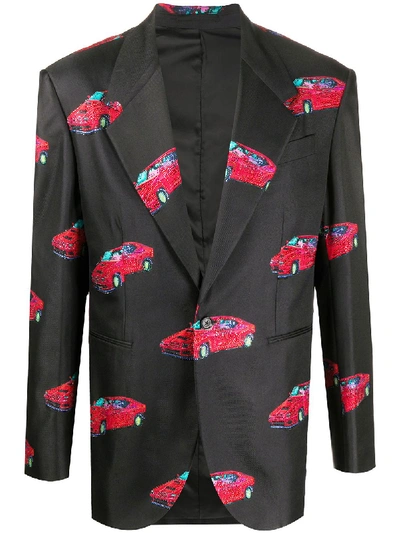 Versace Car Print Blazer In Black