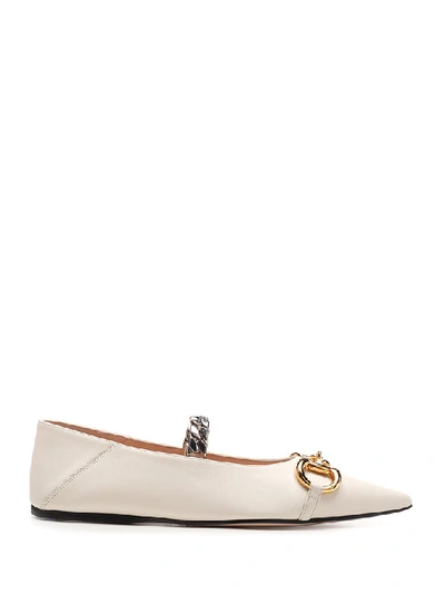 Gucci White Horsebit Ballet Flats