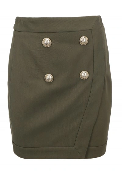 Balmain Buttoned Wrap Skirt In Green
