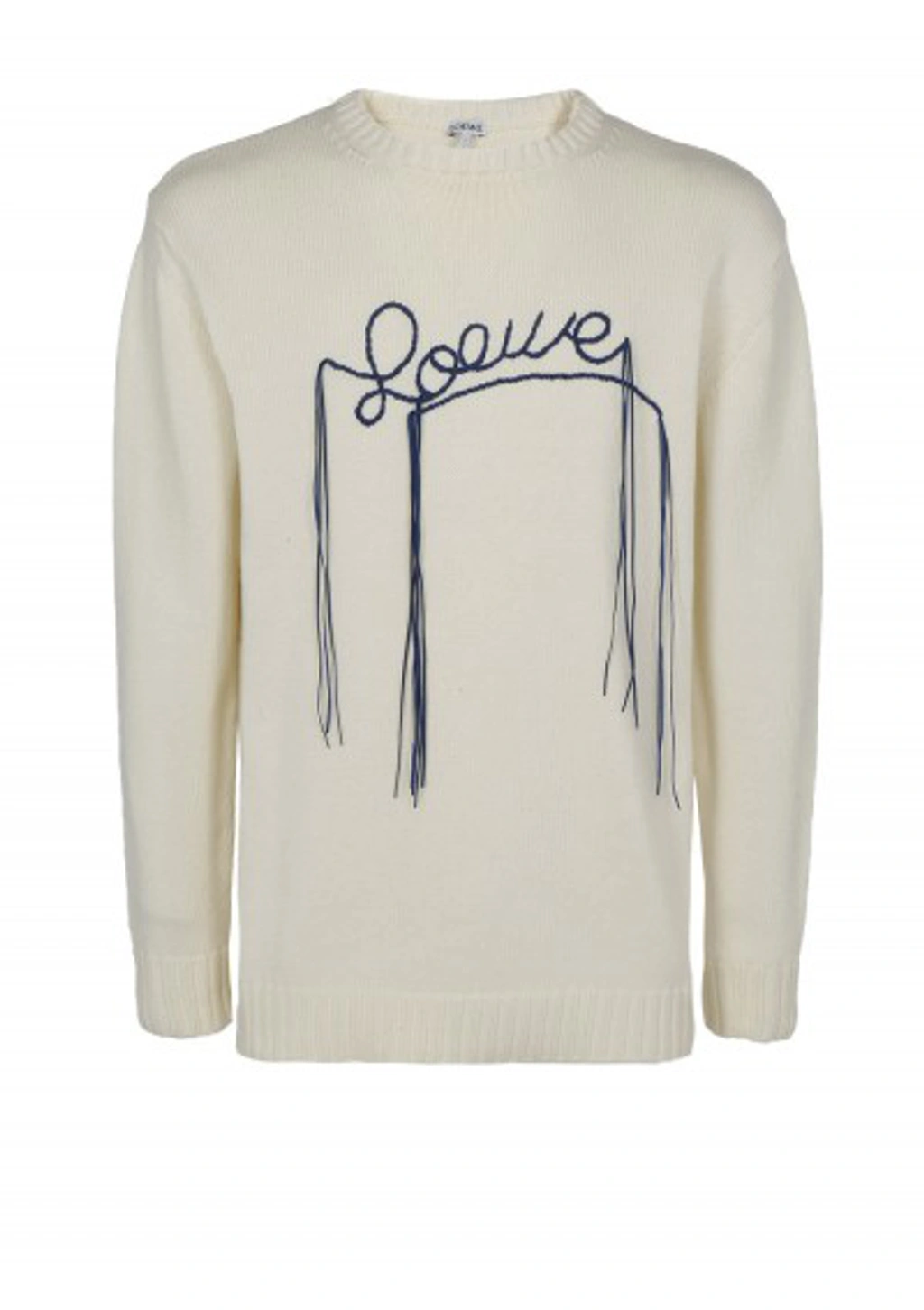 Loewe Logo Stitch Knit Cotton Crewneck Sweater In Neutrals Loewe Logo Stitch Knit Cotton Crewneck Sweater In Neutrals
