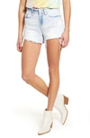 Blanknyc The Barrow Allstar Patch High Waist Denim Shorts In Light Wash