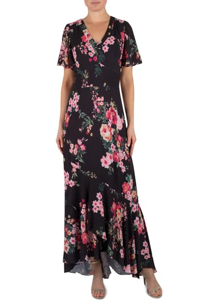 Julia Jordan Floral Short Sleeve Maxi Dress In Black Multi