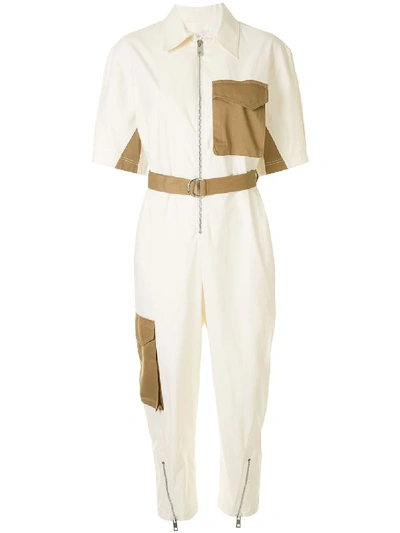 Tibi Cotton Slub Jumpsuit In Neutrals