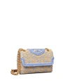 Tory Burch Fleming Soft Straw Small Convertible Shoulder Bag In Natural/bluewood