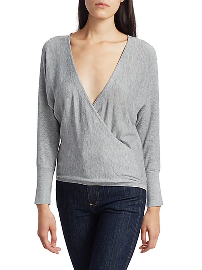 Alice And Olivia Bedelle Wrap-effect Knitted Jumper In Grey