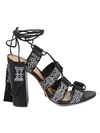 SCHUTZ PRIMULA EMBROIDERED LEATHER LACE-UP HEELED SANDALS,0400012484238