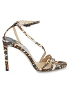 JIMMY CHOO SNAKE-PRINT STRAPPY STILETTO SANDALS,0400012709289