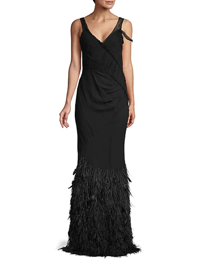 Jason Wu Collection Feather-hem Silk Chiffon Gown In Black