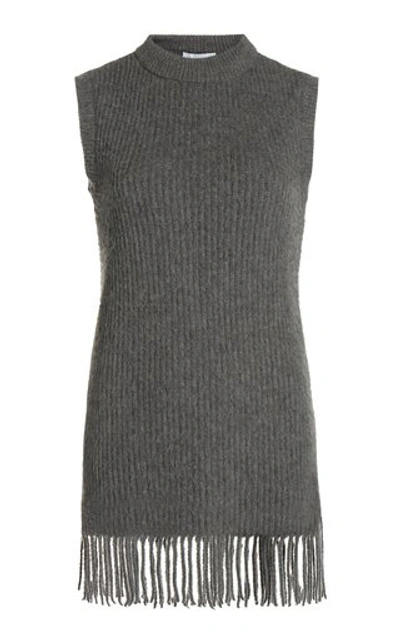 Paco Rabanne Women's Fringed Ribbed Wool-blend Tunic In Grey