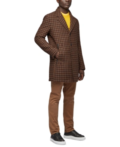 Hugo Boss Boss Men's Slim-fit Coat In Dark Brown