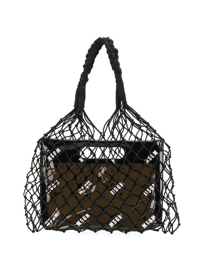 Msgm Mesh Logo Print Tote Bag In Black