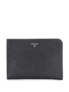 Prada Triangular Enamelled Logo Clutch In Schwarz