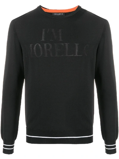 Frankie Morello Long Sleeve Slogan Print Jumper In Black
