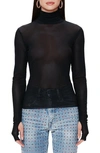 Afrm Zadie Semi Sheer Turtleneck In Noir