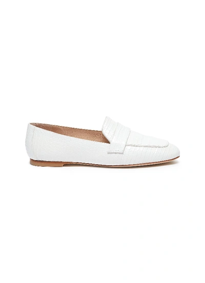 Stuart Weitzman Payson' Croc-embossed Leather Loafers In White