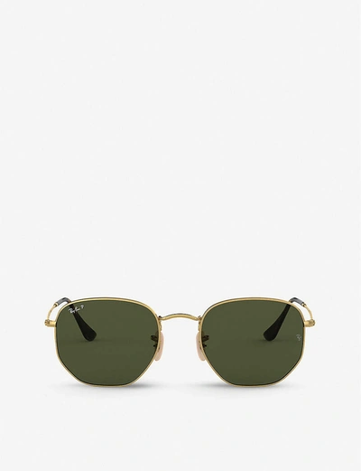 RAY BAN WOMENS GOLD RB3548N METAL CRYSTAL HEXAGONAL-FRAME SUNGLASSES,27350473