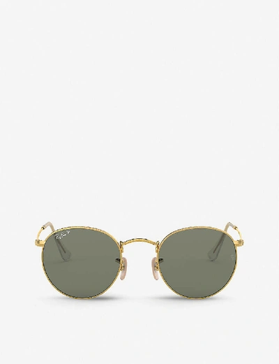 Ray Ban Rb3447 Metal Crystal Round-frame Sunglasses In Gold