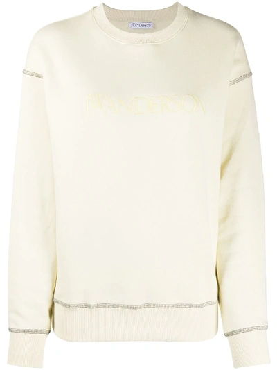 Jw Anderson Ivory Embroidered Cotton-jersey Sweatshirt In Natural