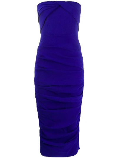 Alex Perry Kingsley Ruched Strapless Midi Dress In Blue