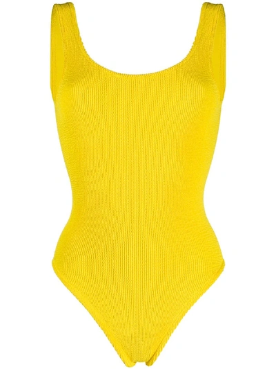 Mc2 Saint Barth Wrinkle Smocked-point Swimsuit In Yellow