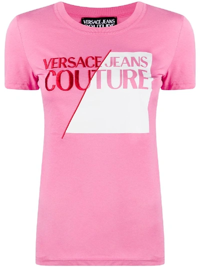 Versace Jeans Couture Short Sleeve Printed Logo T-shirt In Pink