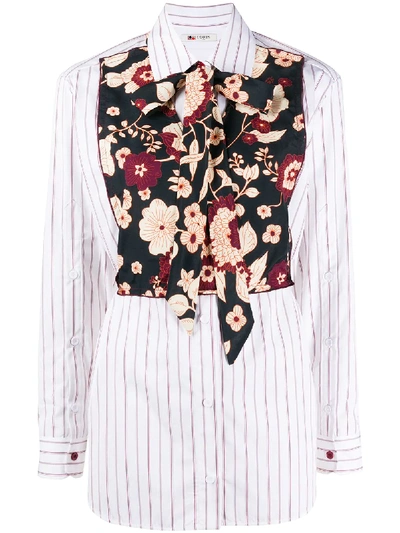 Ports 1961 Floral-bib Long Sleeve Shirt In White