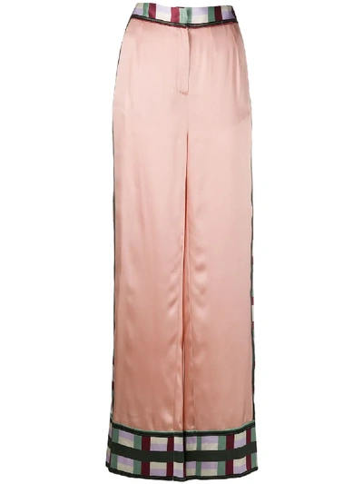 Ports 1961 Wide Leg Check Print Silk Trousers In Pink
