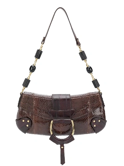 Dolce & Gabbana Snakeskin Effect Leather Shoulder Bag In Brown