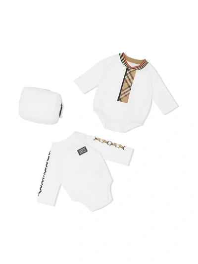 Burberry Babies' Set Of 2 White Deer Sleeve Bodies