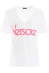 VERSACE T-SHIRT WITH NEON LOGO EMBROIDERY,11409017