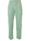 Mother The Shaker Mid-rise Chop Crop Linen-blend Jeans In Green