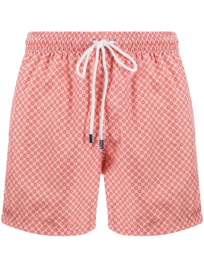 Fedeli Geometric-print Swim Shorts In Orange