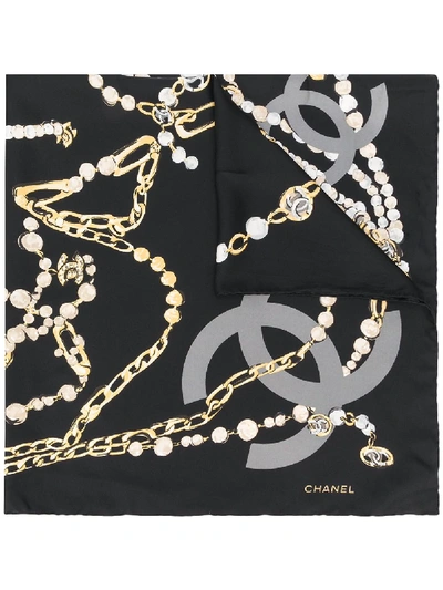 Pre-owned Chanel Bijoux Printed Scarf In Black