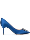 Manolo Blahnik Hangisi 90 Satin Pumps With Fmc Crystal Buckle In Blue