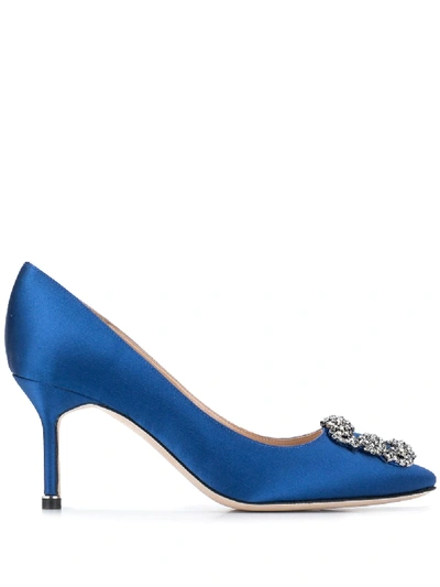 Manolo Blahnik Hangisi 90 Royal Blue Satin Pumps