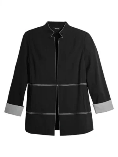 Misook Contrast Stitch & Cuff Ponte Zip Jacket In Black/white